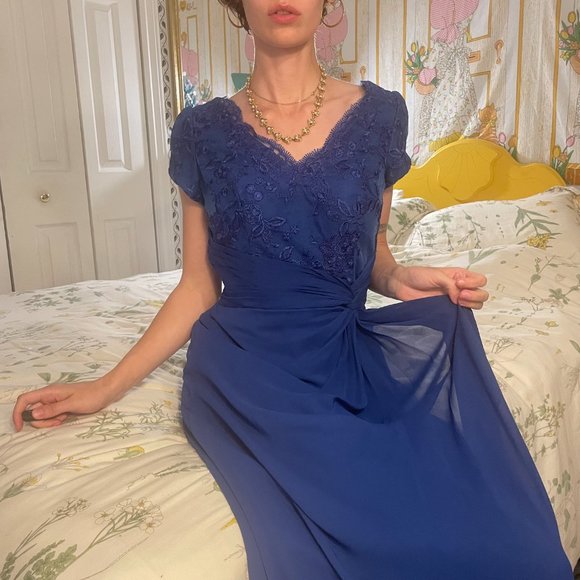 Blue lace greecian bridesmaid formal maxi gown! - Picture 1 of 16